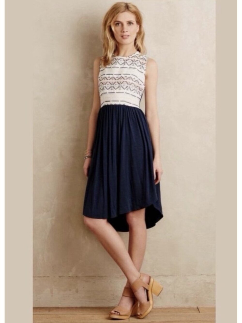 Anthropologie Dolan Left Coast Sabado Dress Aztec Print Navy Blue Sz XL